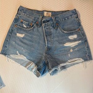 Levi's Light Blue Distressed High-Waist Denim Shorts